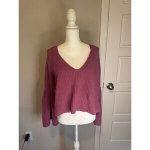 FREE PEOPLE Size Large Knit V-Neck Long Sleeve Sweater Purple
